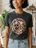 Leopard Smiley Face Star Eyes Graphic Tee