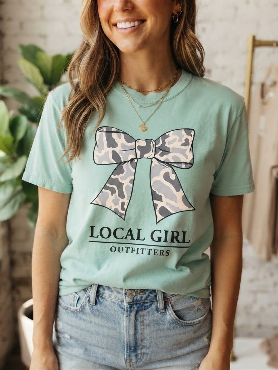 Local Girl Outfitters Camo Bow Graphic Tee